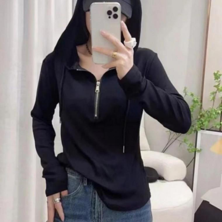 하프집업 티셔츠 혼방 면 긴팔 여성 카라 가을 지퍼 봄 스웨트셔츠