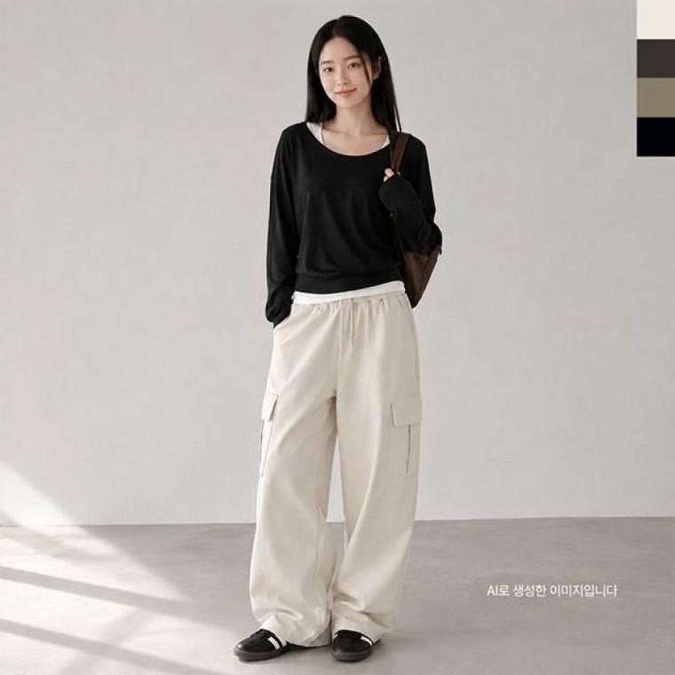 스트레이트 4컬러 여성 사이드 포켓 팬츠 DJJ-3003W