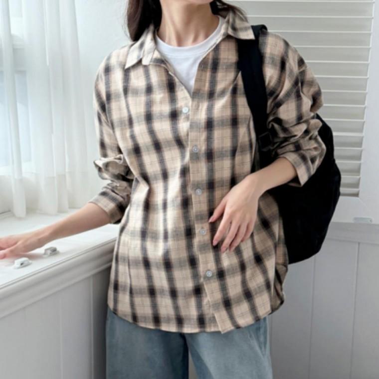 스트릿 긴팔 남방 체크 셔츠 상의 남성 가을 패턴 카라 면