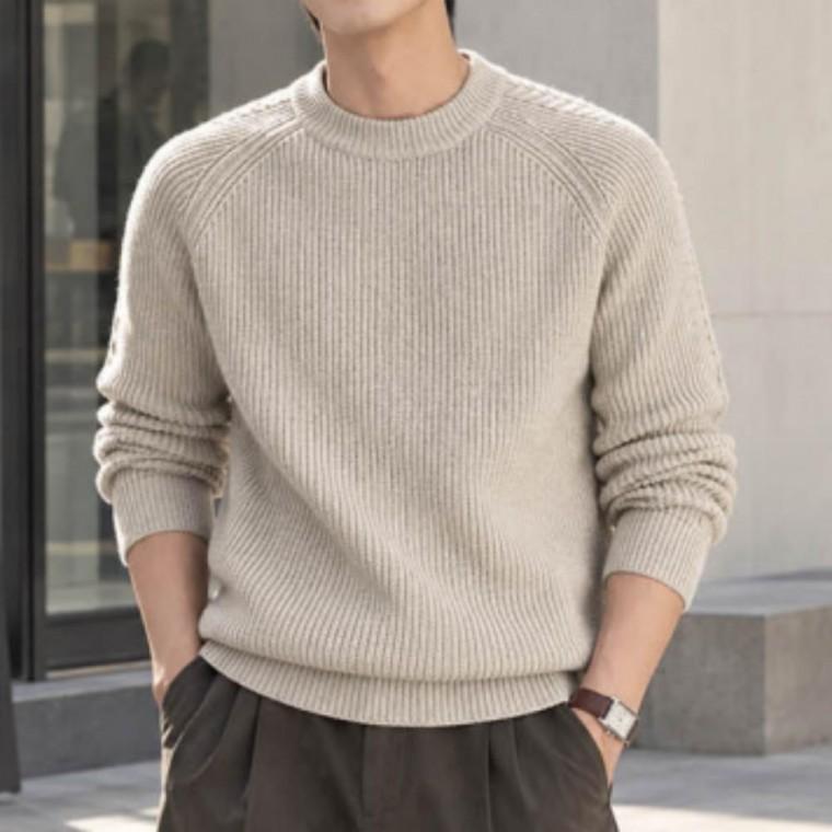 가능 겨울 세탁 상의 남성 라운드넥 긴팔 니트 면 스웨터 혼방