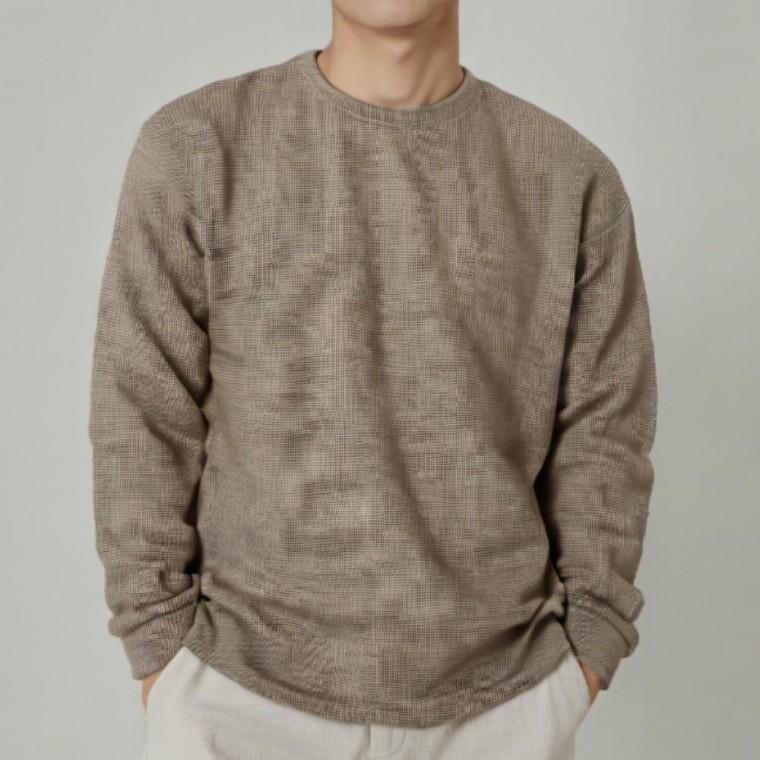 라운드넥 텍스처 와플 혼방 스웨터 가을 상의 긴팔 니트 면 남성