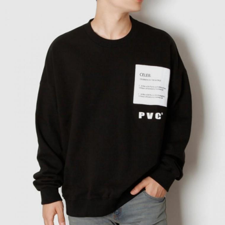 PVC 패치 혼방 긴팔 맨투맨 티셔츠 영문 남성 면 레터링 가을
