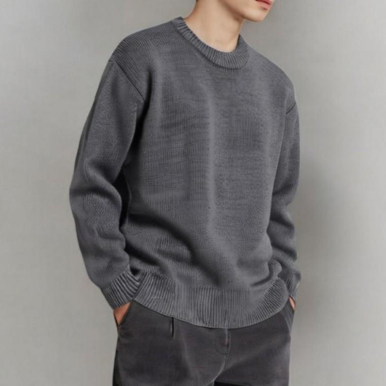 겨울 남성 스웨터 라운드넥 아크릴 상의 오버핏 니트 긴팔 면