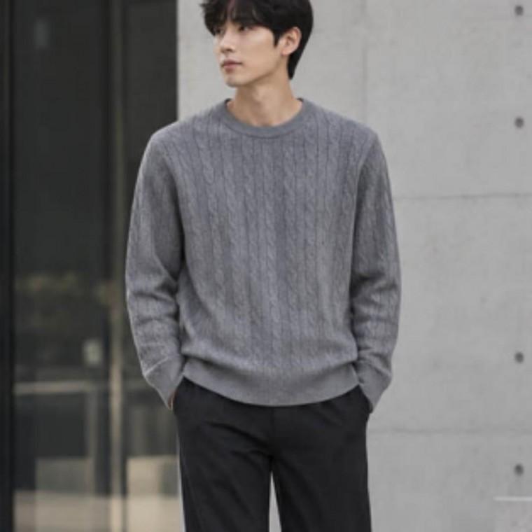 패턴 상의 니트 면 남성 라운드넥 긴팔 스웨터 아크릴 자카드 겨울