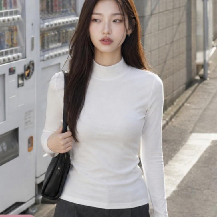 브라캡 반폴라 반목라 상의 가을 내장 여성 면 긴팔 스판 티셔츠