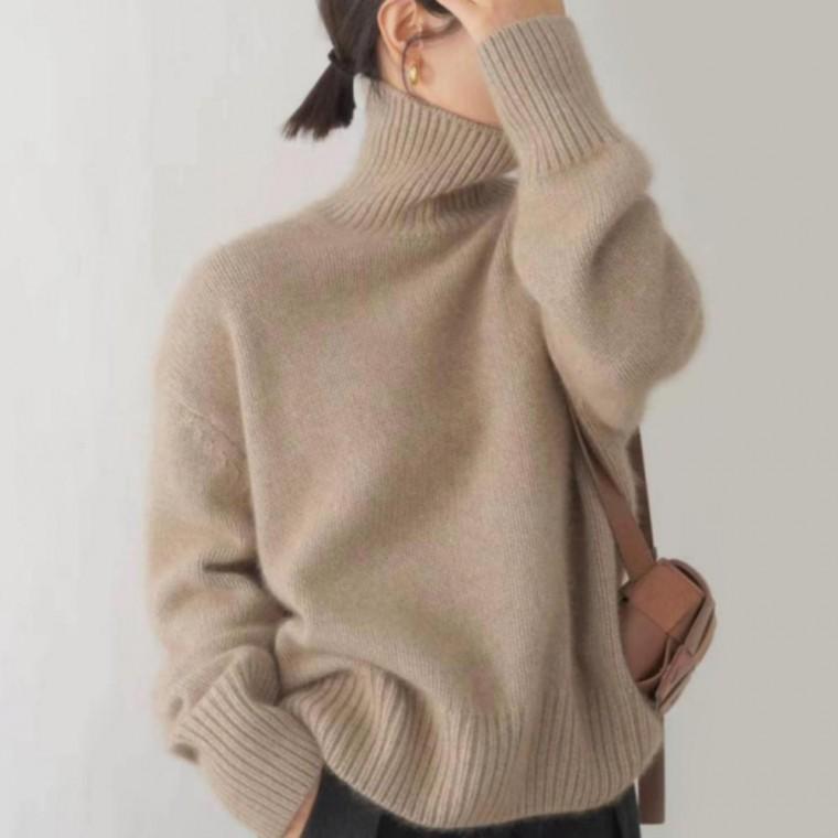 아크릴 상의 면 티셔츠 여성 겨울 폴라넥 목폴라 가을 긴팔 베이직