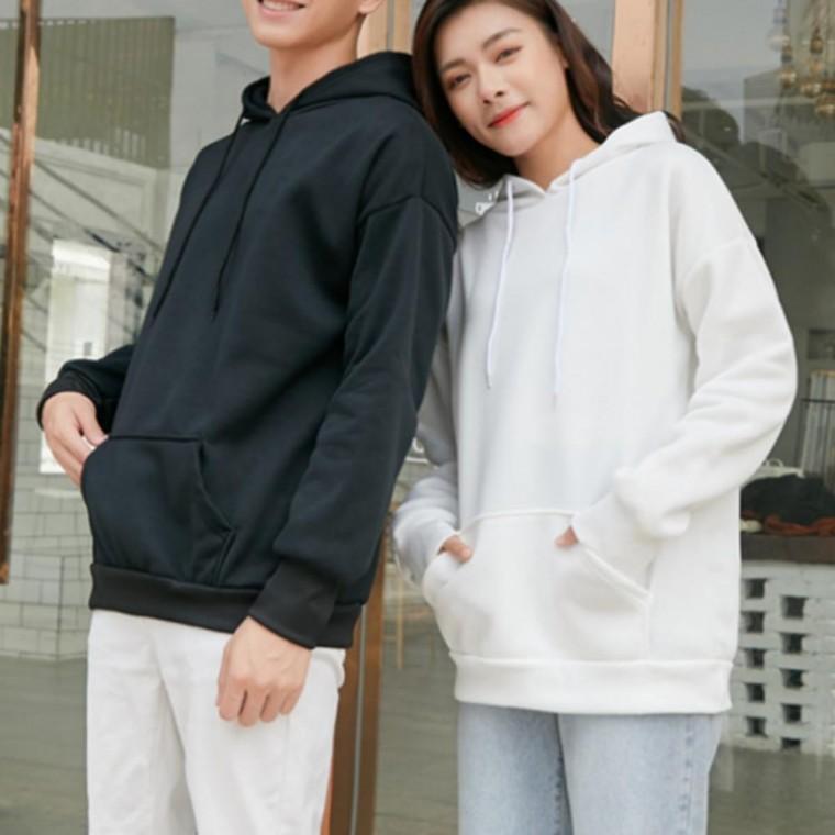 면 혼방 기모 안감 보온 남녀공용 가을 겨울 무지 오버핏 후드 티셔츠 커플 상의
