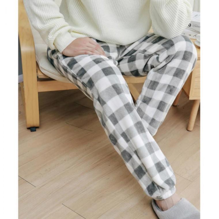 극세사 체크 패턴 보온 남녀공용 겨울 수면 파자마 잠옷 바지 커플 홈웨어