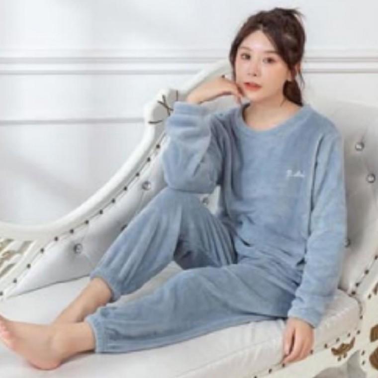 밍크 극세사 보온 원단 상하의 여성 겨울 수면 파자마 잠옷 세트 홈웨어