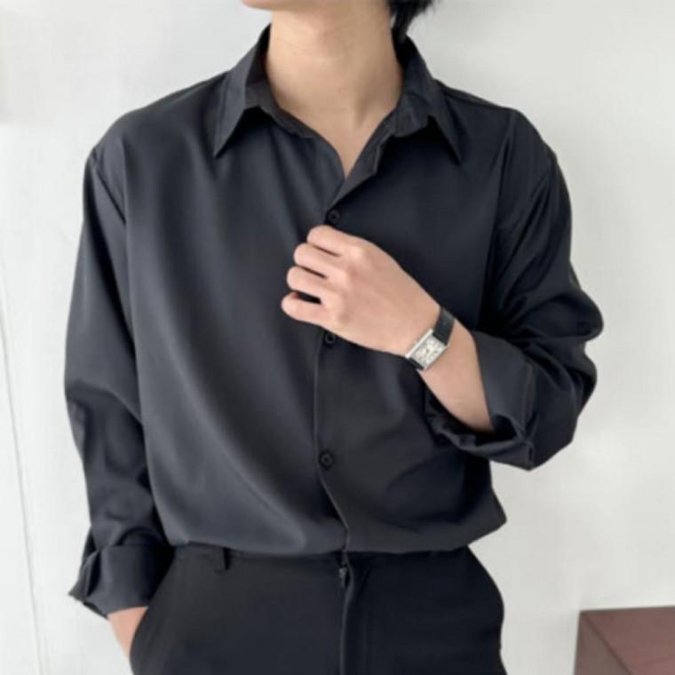 면 카라 루즈핏 남성 가을 무지 긴팔 롱 셔츠 남방