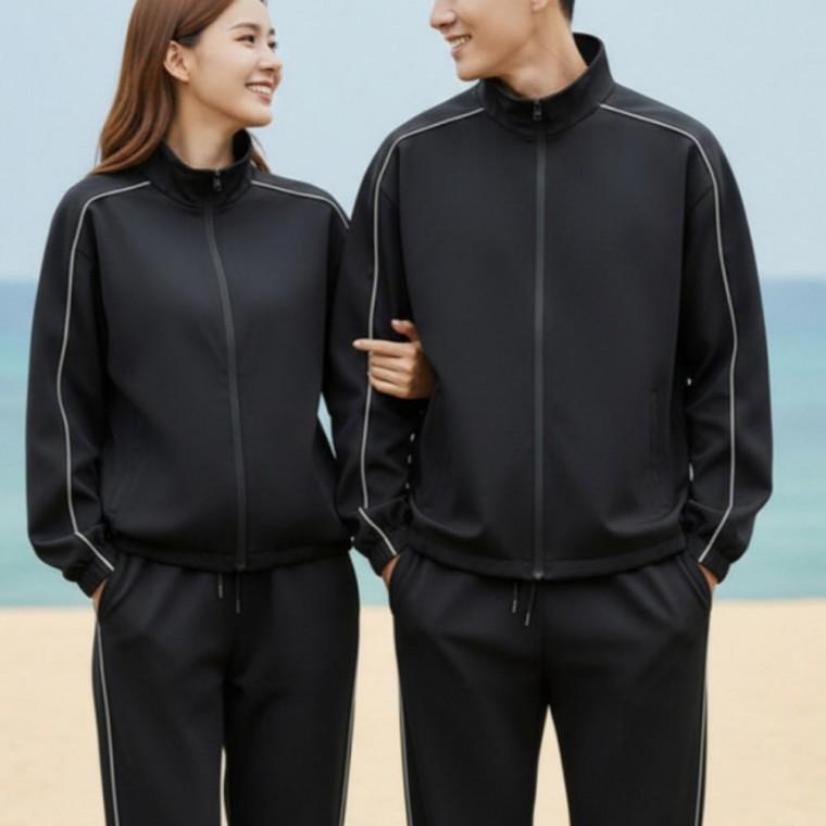 나일론 방풍 후드 아노락 상의 허리 밴딩 바지 남녀공용 커플 트레이닝 셋업