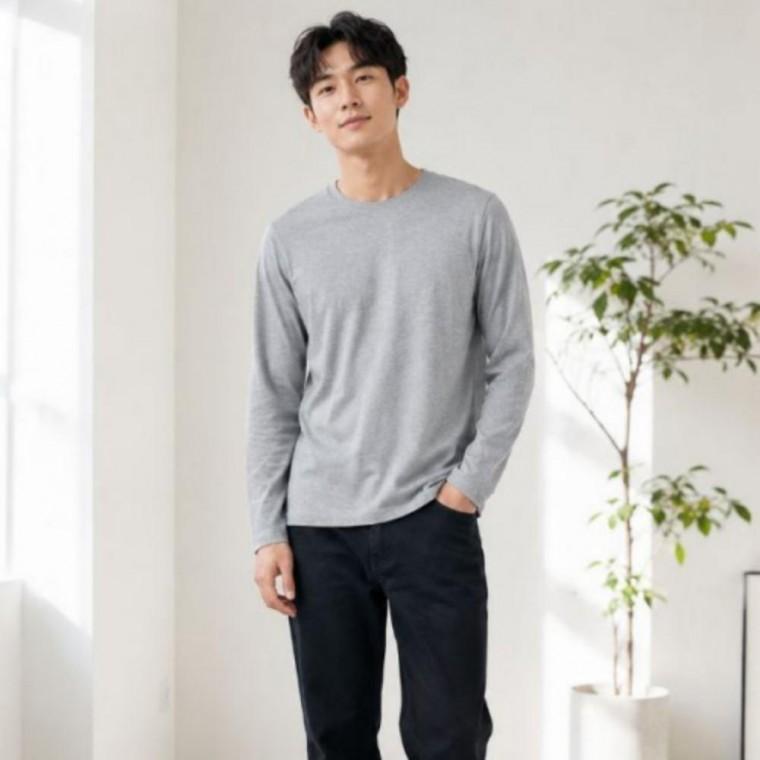 이너티 간절기 상의 기본티 순면 긴팔 라운드넥 면 티셔츠 무지 남성