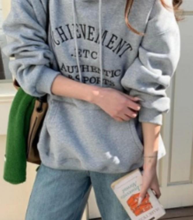 혼방 남녀공용 오버핏 후드 면 가을 영문 티셔츠 긴팔 레터링