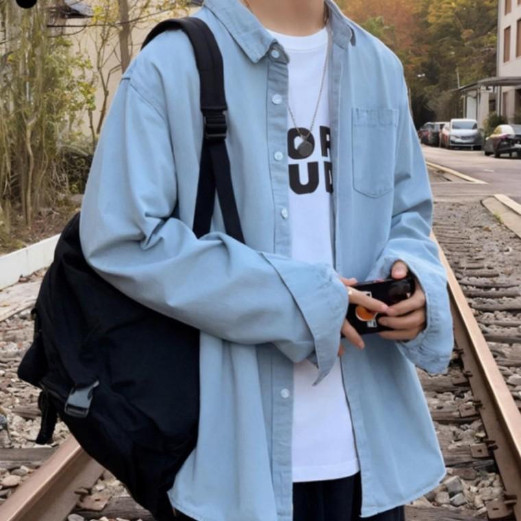셔츠 데님 긴팔 드레스 오버핏 면 가을 카라 청남방 원단 아우터 남성