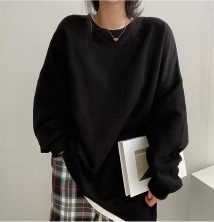 루즈핏 맨투맨 레이어드 티셔츠 무지 여성 오버핏 라운드넥 긴팔티 여성기본티 데일리맨투맨