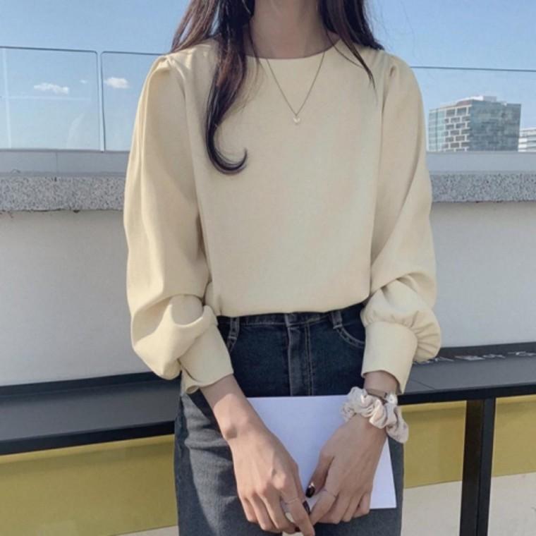 블라우스 베이직셔츠 캐주얼블라우스 오피스룩 하객룩 베이직 긴팔 여성 셔츠 라운드넥 데일리