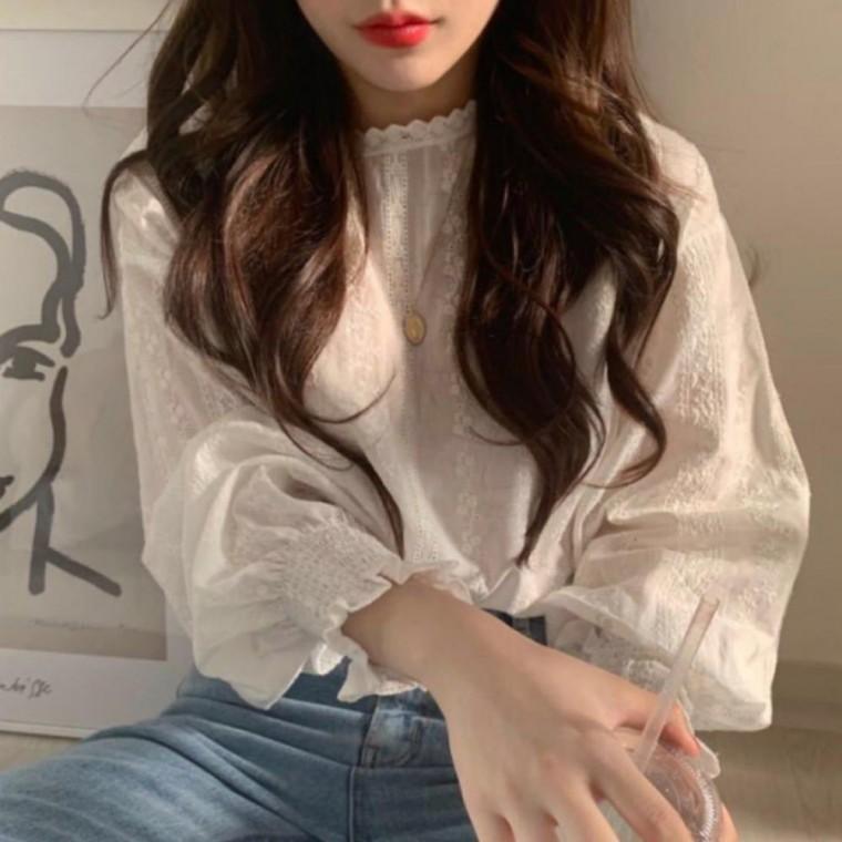 소매 프릴 오피스룩 프릴블라우스 주름소매블라우스 셔츠 긴팔 하객룩 여성 플 블라우스