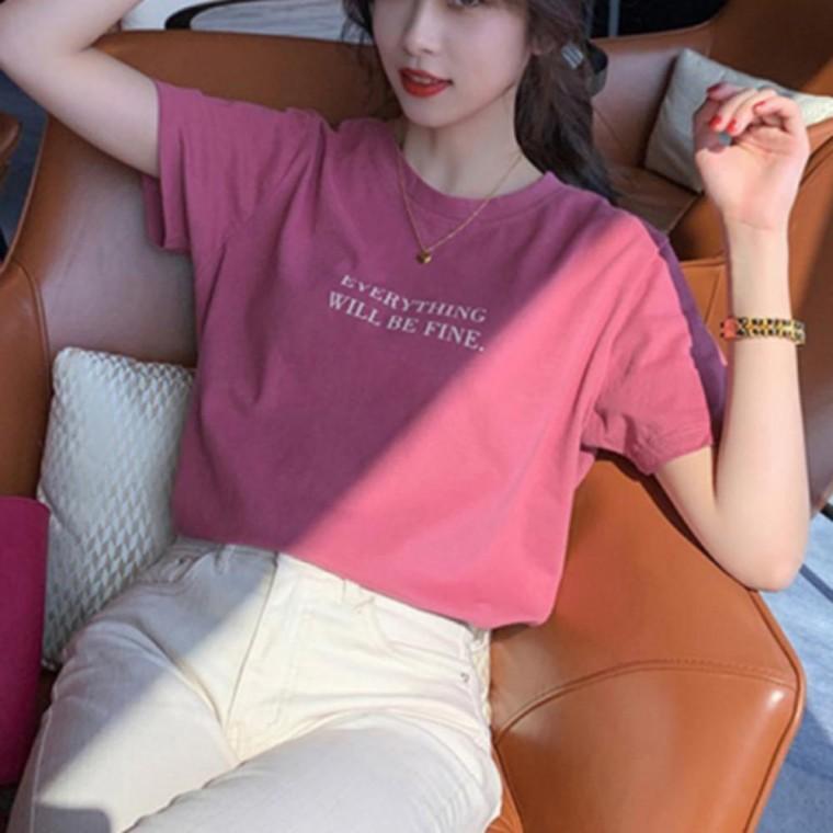 상의 여성 레터링 포인트 라운드넥 티셔츠 반팔 의류