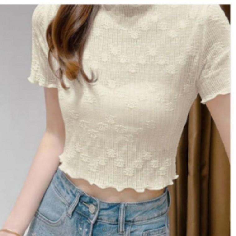 티셔츠 반팔 여성 플라워 슬림핏 시스루 상의 의류
