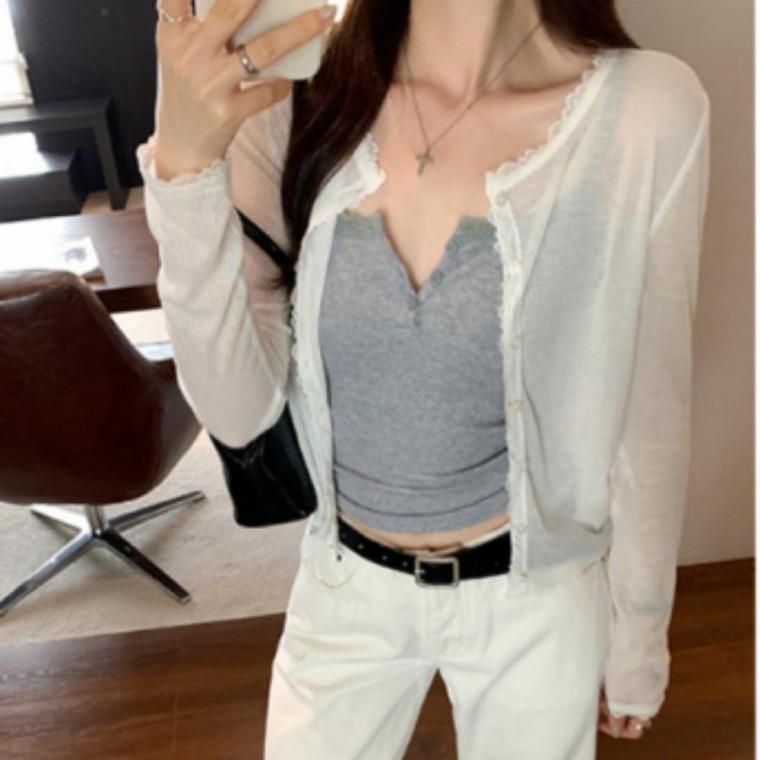 슬림 가디건 러블리 의류 여성 시스루 레이스 아우터