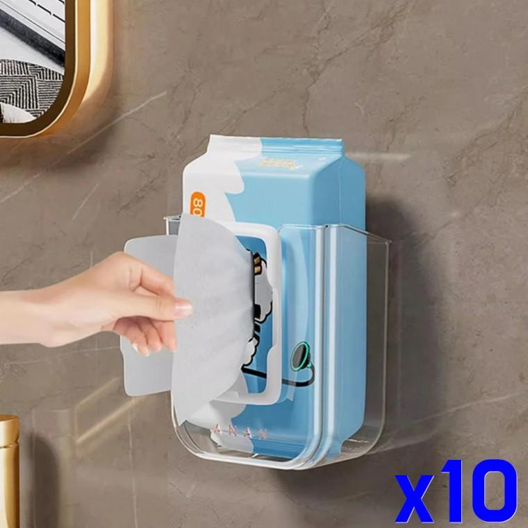 벽걸이 물티슈 홀더 투명 접착식 수납함 x10개