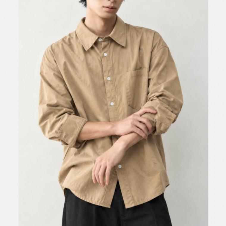 남성 루즈핏 긴팔 무지 남방 캐주얼 데일리 링클 셔츠