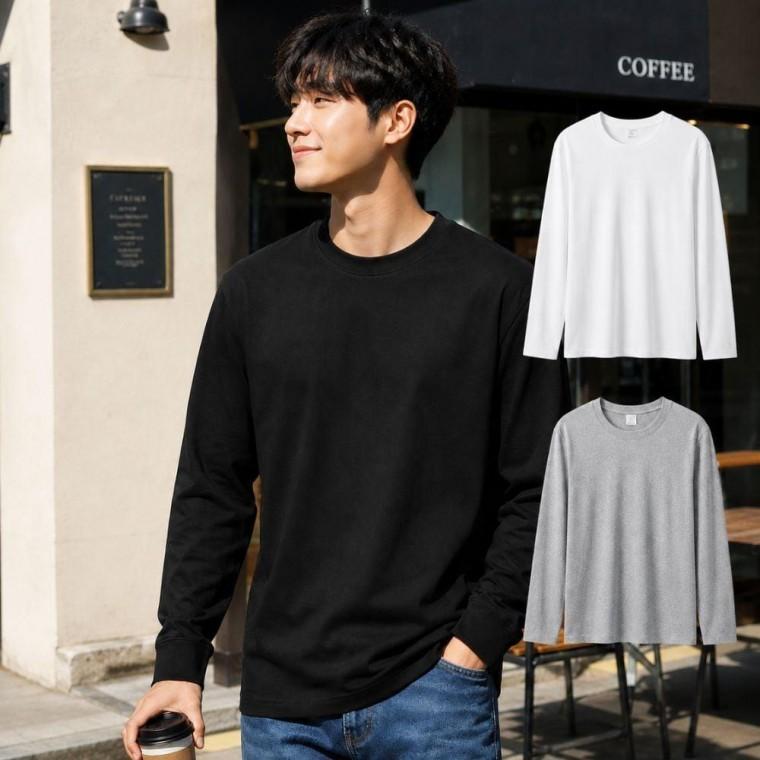 남성 무지 베이직 긴팔티 라운드넥 데일리 이너티 SQ-1011038