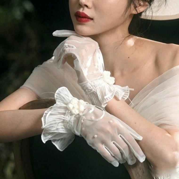 진주 플라워 망사 예식 장갑 신부 웨딩 드레스 레이스 여성장갑
