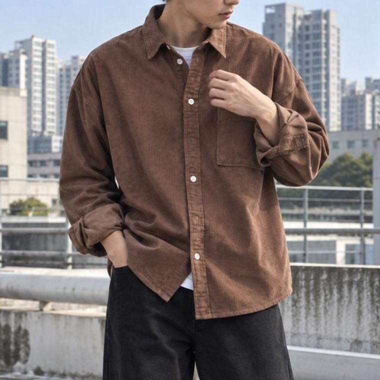 남성 3컬러 빈티지 코듀로이 긴팔 포켓 셔츠