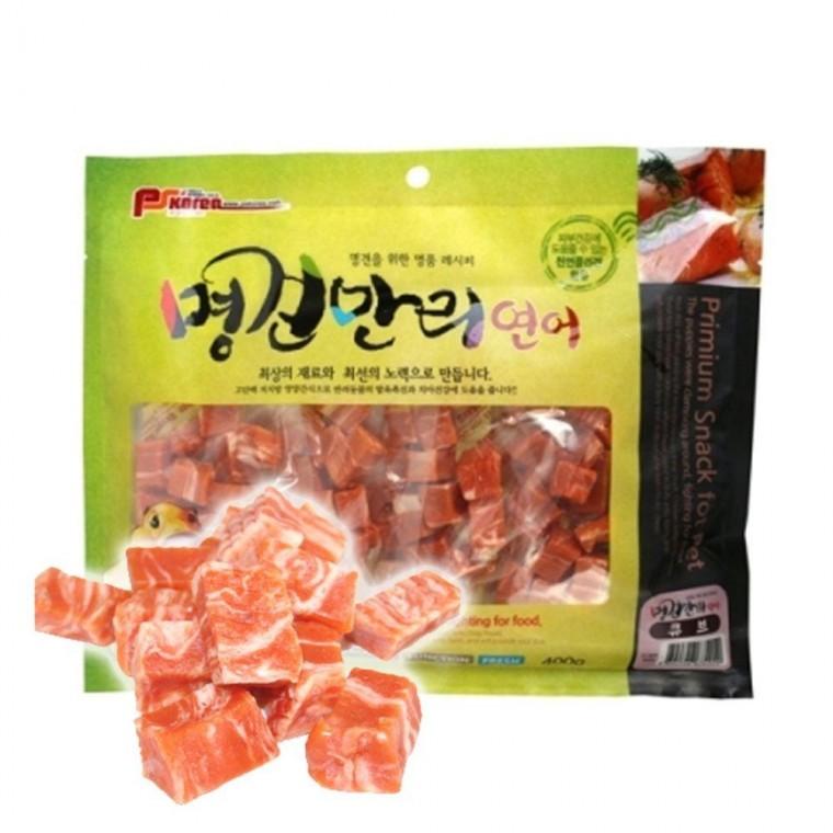 강아지 저지방 육포 연어 큐브 400g 1P 져키 한입