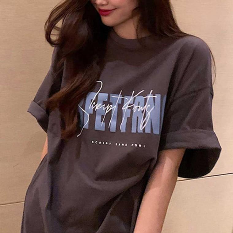 여자 오버 루즈 핏 영문 프린트 박시 반팔 티셔츠