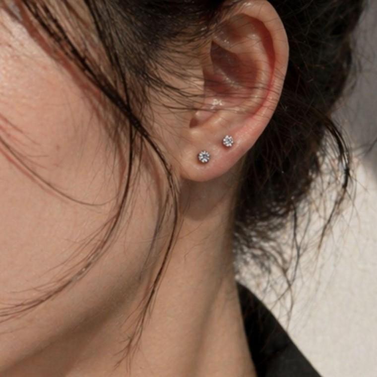 여성 미니 피어싱 원형 큐빅 은 귀걸이 패션 이어링