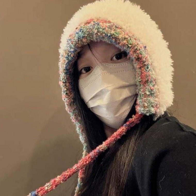 여자 귀여운 스타일 부드러운퍼 러블리 알록달록 방한 모자
