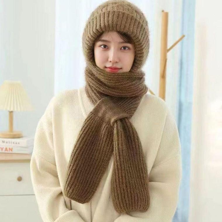 여성 중장년 겨울 외출 방한 부드러운 목도리 모자