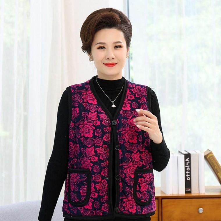 겨울 꽃무늬 할머니 조끼 중년 기모 누빔 재킷