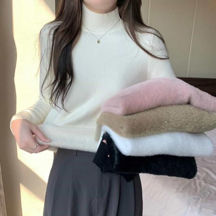 여자 터틀넥 기모 융털 티셔츠 목폴라 여자겨울목티 여성터틀넥