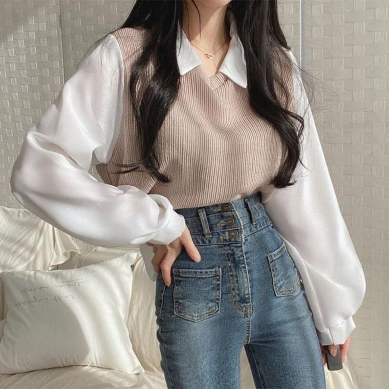 밀크카라 레이어드 베스트 셔츠