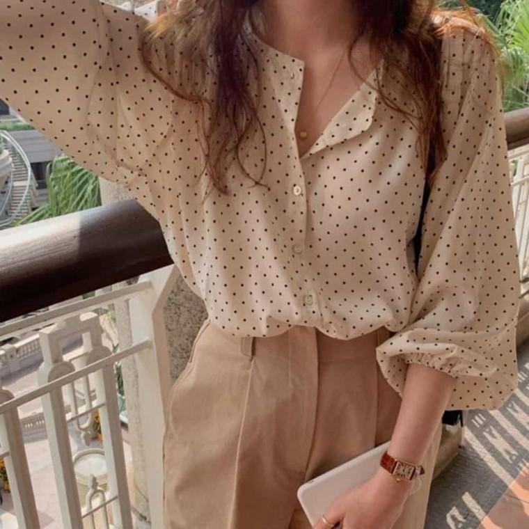 쉬폰 도트 블라우스 땡땡이 셔츠 직장인블라우스 블링블링블라우스