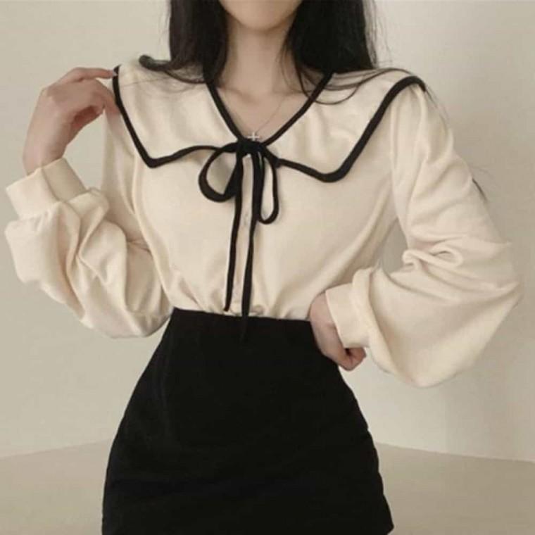 여성 빅카라 리본 블라우스 긴팔 리본블라우스 빅카라셔츠