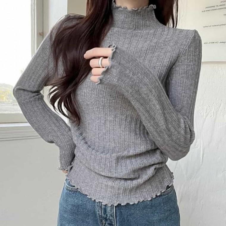 여성 프릴 반목 폴라티 긴팔 여성긴팔니트티셔츠 여자가을니트