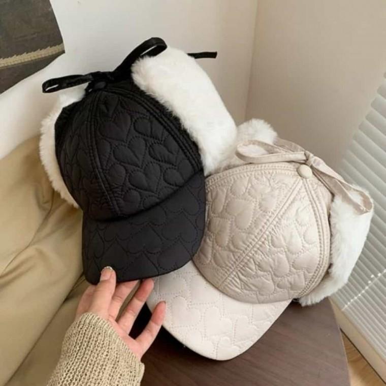 하트 누빔 귀달이 귀달이방한모자 겨울털모자