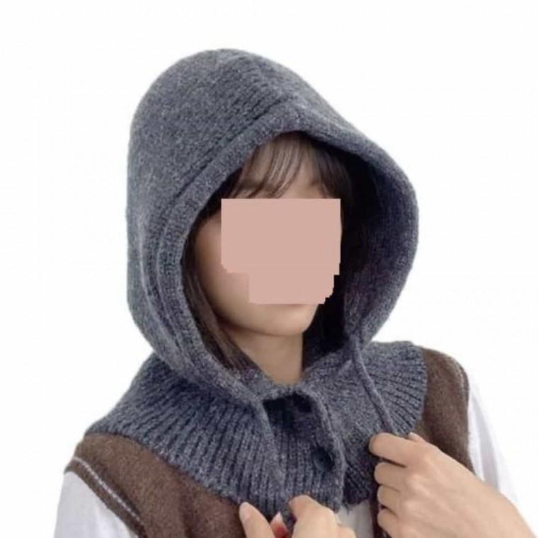 와이드핏 니트 후드 단추바라클라바 니트바라클라바