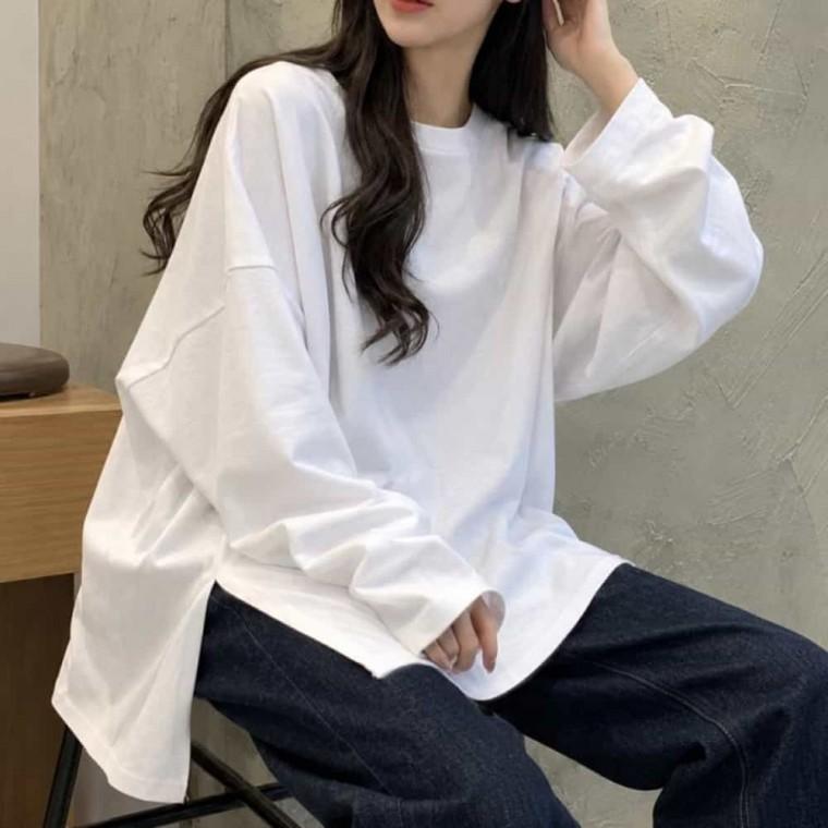 여성 옆트임 긴팔티 오버핏 티셔츠 여자박스티 여성긴팔티셔츠