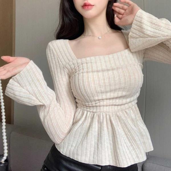 여성 러블리 스퀘어넥 슬림 긴팔 티셔츠 TDN-0284