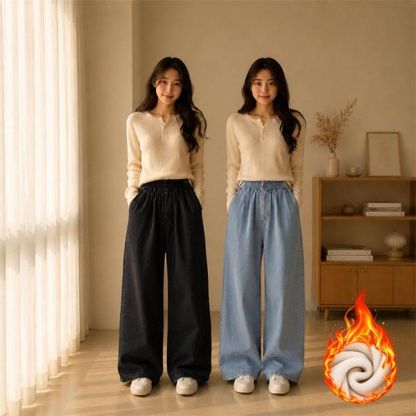 여성 2컬러 데님 기모 밴딩 와이드팬츠BM-620