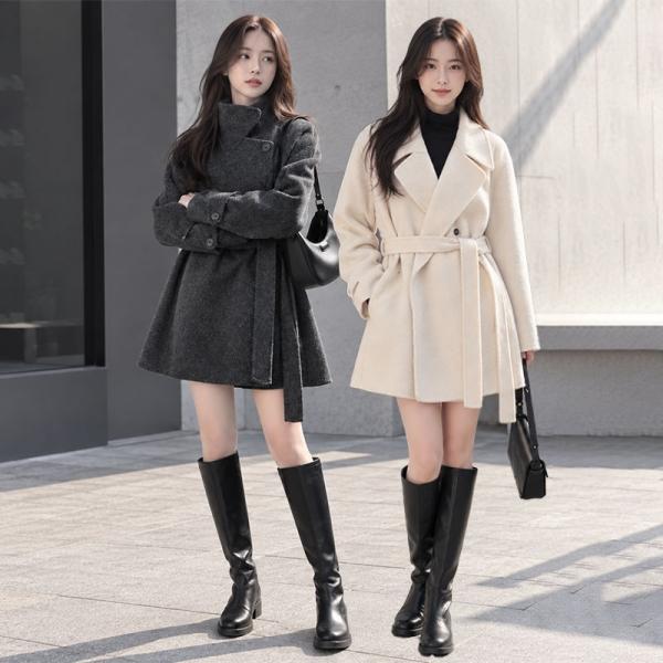 여성 2컬러 세련된 벨티드 시크 코트 BM-649