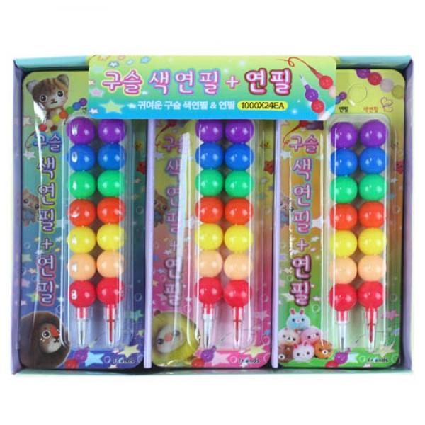 284-1D] 1000 구슬 색연필+연필 (24개세트)