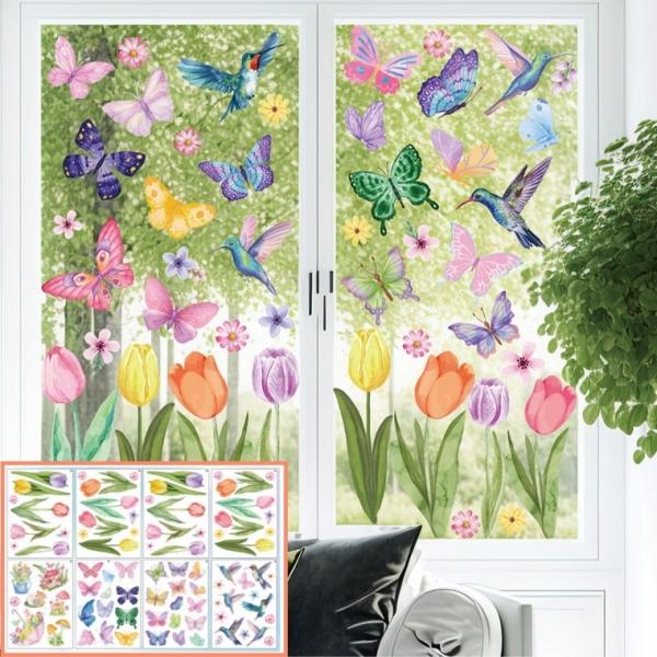 튤립 새 나비 창문 유리 스티커 83pcs 방수 꾸미기 S2318