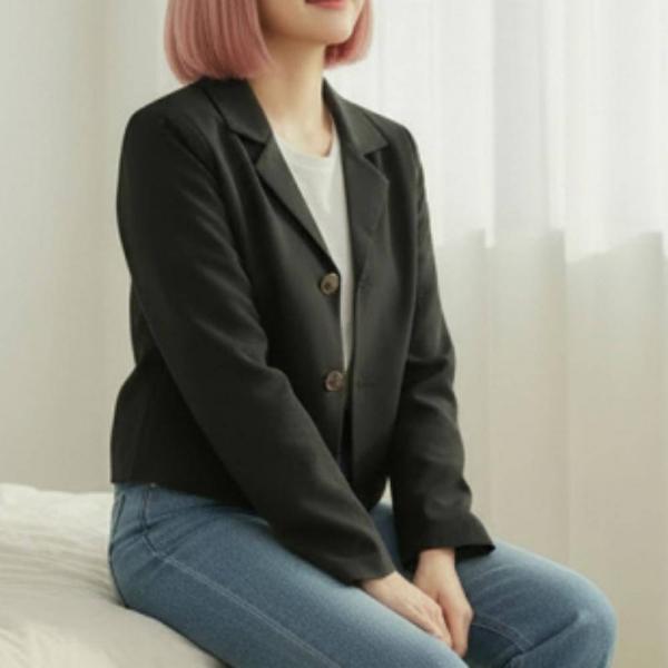여성 숄더패드 숏자켓 마블버튼 간절기 크롭 마재킷 아우터