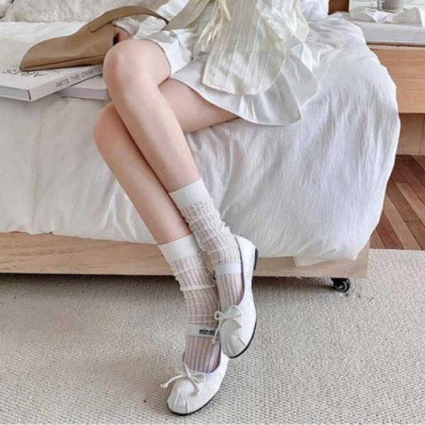 세로 골지 얇은 긴 양말 여자 봄 여름 가을 패션 시스루 삭스